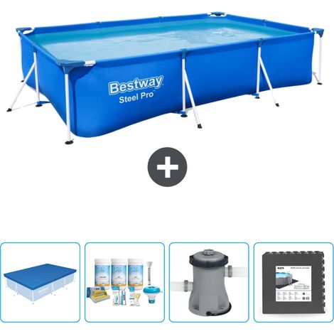 Piscine Bestway Rectangulaire Steel Pro - 300 x 201 x 66 cm - Bleue - Incluse Accessoire CB3 (1/5)