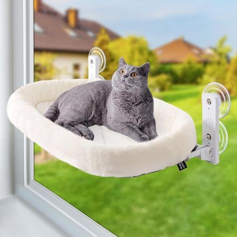 Hamac Chat Fenetre Perchoir Lit Fenêtre Panier Suspendu Etagere Chats Transat Tapis Réversible 53 30cm Blanc M (1/3)