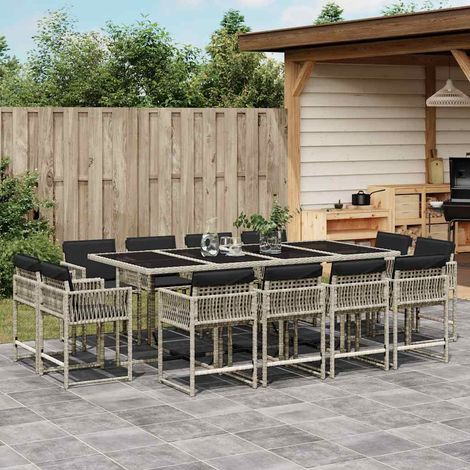 Ensemble à manger de jardin et coussins 13 pcs-Salon de jardin gris clair rotin 740658 (1/5)