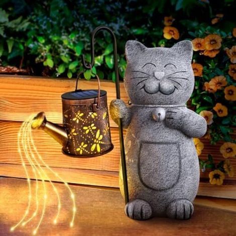 Statue de chat décorative pour le jardin, avec lanterne solaire, cadeau d'anniversaire, de fête des mères ou de Saint-Valentin pour une maman ou une femme. (1/5)