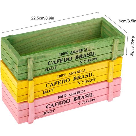 3 pièces Pot de Plante en Bois pour Succulentes, Boîte de Rangement Décorative Bureau Maison Jardin (1/5)