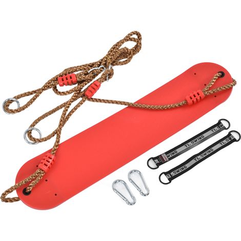 Balançoire d'extérieur avec siège de balançoire, plaque souple en EVA, corde réglable rouge et ensemble d'accessoires de jeux pour enfants. (1/5)