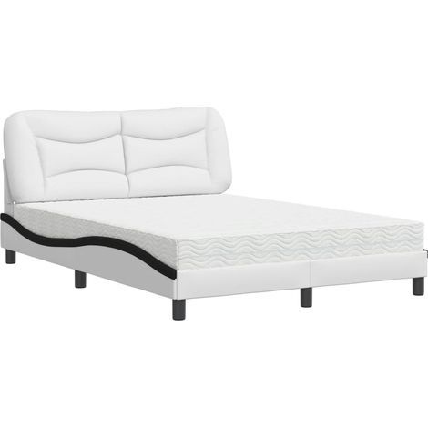 vidaXL Letto con Materasso Hvar Bianco e Nero 140x190 cm in Similpelle (1/5)