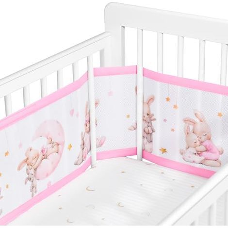 Barrière de lit réglable pour bébé – Amovible, Lavable, Portable Barrière de Protection 3D Respirante et résistante aux Chocs pour Nouveau-nés, pour Toutes Les Saisons (Lapin) (1/5)