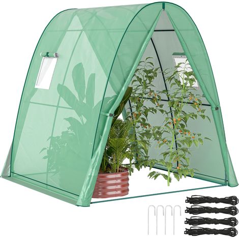 Serre de Jardin Arche 1,8x1,8x2 m - Avec Sacs de Sable - Housse Plastique - 2 Portes Roulantes - Fenêtres Filet - Portable - Vert
