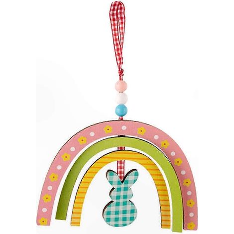 Décoration de Pâques Ornement en Bois Nain Lapin Panneau de Porte avec Corde Suspendu Artisanat pour Fête Fournitures (1/4)