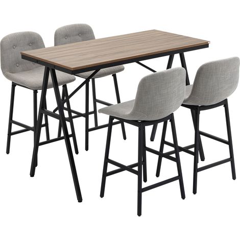 5-tlg. Bartisch-Set mit 4 Hockern, Metall, Hellbraun, 120x60x91 cm, MODENUIT (1/4)