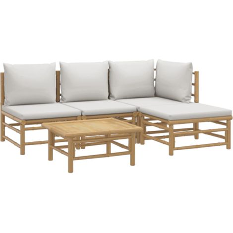 vidaXL Salon de jardin 5 pcs avec coussins gris clair bambou