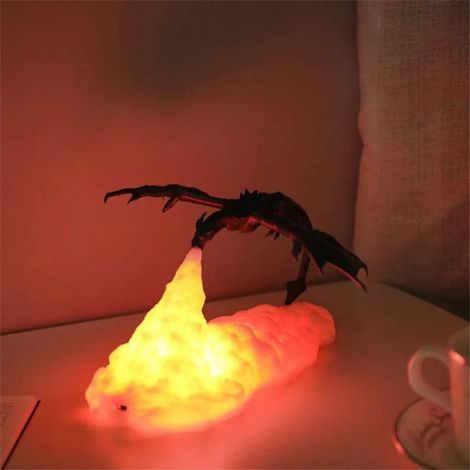 Lampe de chevet LED imprimée en 3D dragon feu et glace, rechargeable USB, idéale chambre enfant — lampe de table/bureau volcanique ACKERMAN (1/4)