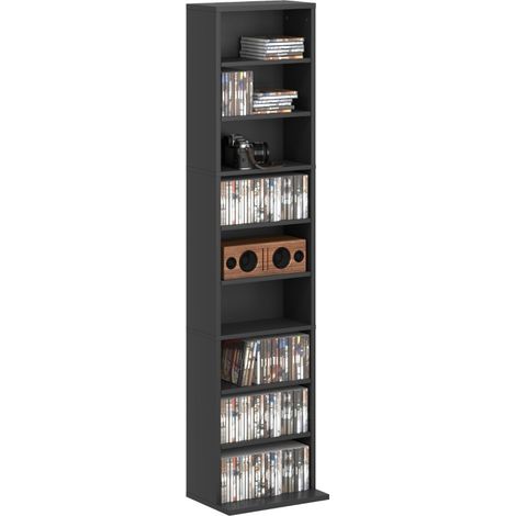 Meuble de rangement pour CD/DVD, 9 compartiments, 6 étagères réglables, capacité maximale de 260 CD/120 DVD, dimensions 33 x 24 x 140 cm, noir (1/5)