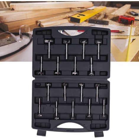Coffret de 17 forets Forstner, forets Forstner de 15 à 40 mm pour divers types de bois, forets pour goupilles de positionnement, forets pour charnières (1/5)