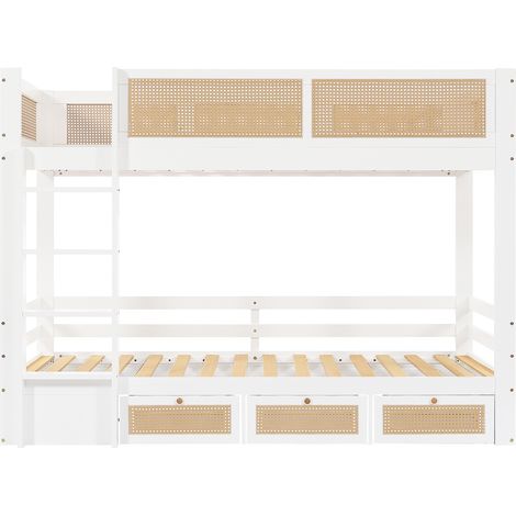 Letto a castello per bambini 90x200 cm bianco e naturale con cassetti, scala e sponde (1/5)
