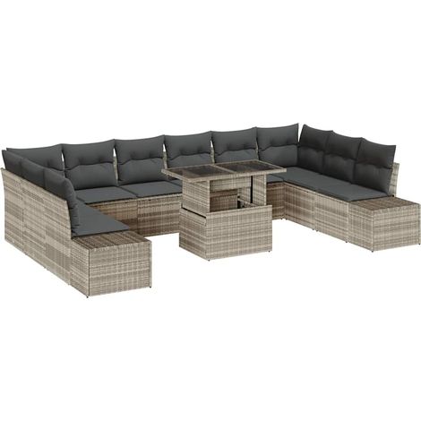 Maison Exclusive - Set Divano da Giardino 11 pz Grigio chiaro polyrattan (1/5)