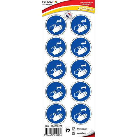 Planche 10 Pictogrammes Ø 40mm - Obligation de se Laver les mains - 4250274