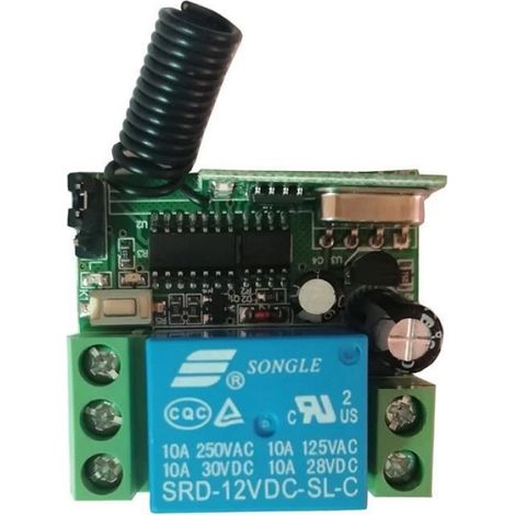 Relais RF Sans Fil - Récepteur 315/433 MHz DC12-24V 10A - Émetteur Télécommande 1 Canal - Dimensions 55x30x13 mm - 1 Pièce (1/4)