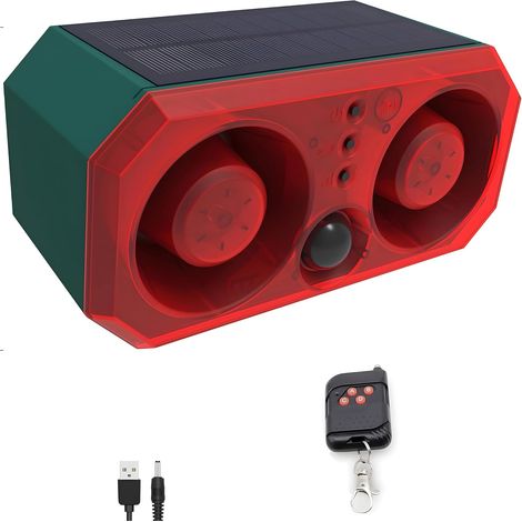 Alarme solaire extérieure avec détecteur de mouvement : Comboss aboiement de chien, détecteur de mouvement sonore d'aboiement de chien avec 2 faiseurs de bruit de 130 dB et 13 lumières stroboscopiques (1/5)