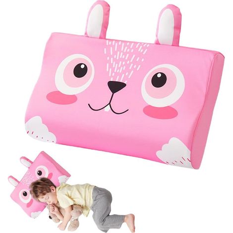 Oreiller pour enfants en mousse à mémoire de forme, oreiller pour berceau, housse de coussin incluse, oreiller pour enfants, oreiller de sieste pour enfants, unisexe pour garçons et filles (Lapin)