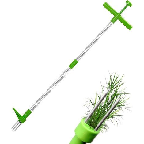 Unkrautstecher, manueller Unkrautstecher mit Fußpedal, langem, verstellbarem Griff, Wurzelentfernungswerkzeug, Gartenunkraut, Rasen, 100 cm (grün) (1/5)