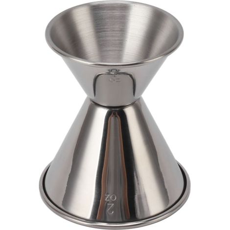 Doseur double professionnel en acier inoxydable 304 pour cocktails, idéal pour restaurants, bars et particuliers. Finition miroir brillante. (1/5)