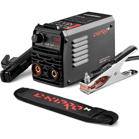 Soldador inverter IGBT Dnipro-M 140A, electrodos de 1,6-4 mm, funciones HotStart y TermoControl, correa de transporte. SAB-14D MINI