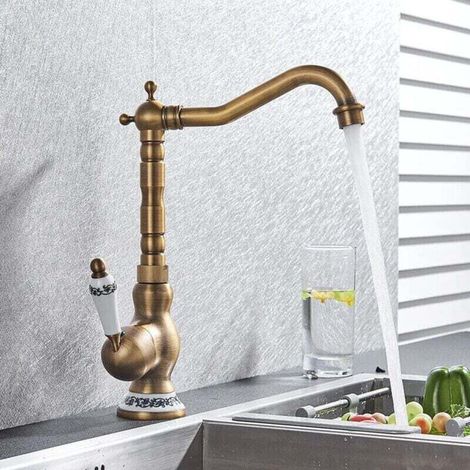 MUMU Antique Brass Bathroom Sink Mixer Tap 360° Rotatable (1/4)