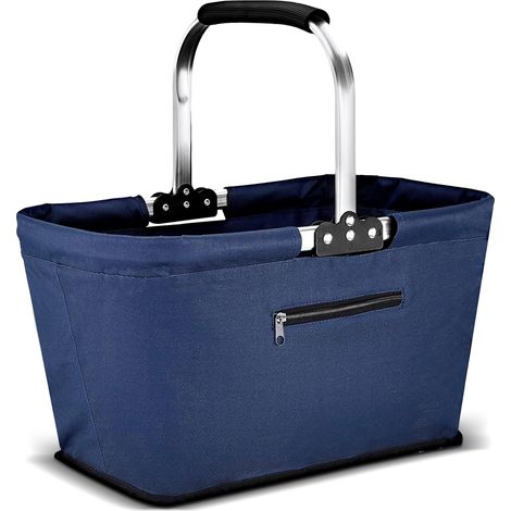22L Collapsible Shopping Basket with Padded Handles – Large Picnic and Convenient Carry Bag for Family, Travel, Shopping, Gifts (Blue)