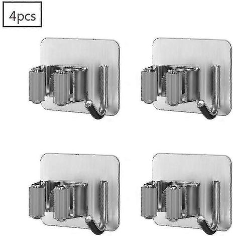 Lot de 4 supports pour balais et serpillères, rangement mural en acier inoxydable (1/5)