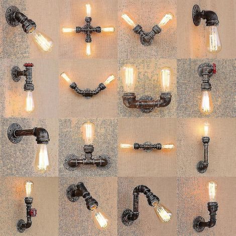 Retro Industrial Wall Lamp Vintage Iron Rust Water Pipe Lamps E27 Loft Light Plated Indoor Lighting Home Bedroom Restaurant Deco (1/5)