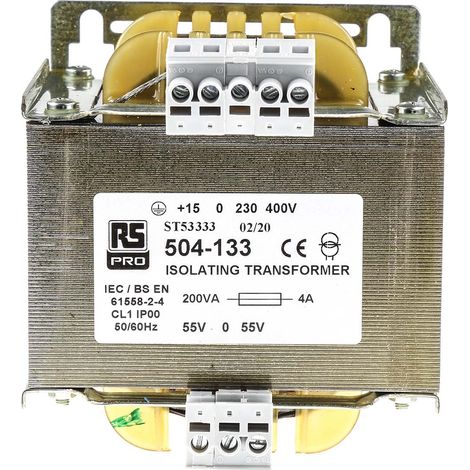 Transformateur d'isolement, Vin 230 V ac, 245 V ac, 400 V ac, 415 V ac, Vout ±55V c.a., 200VA, sorties ( Prix pour 1 )