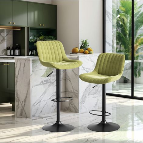 MEUBLIV Lot de 2 tabourets de bar verts – velours, hauteur réglable, pivotants 360° (1/5)