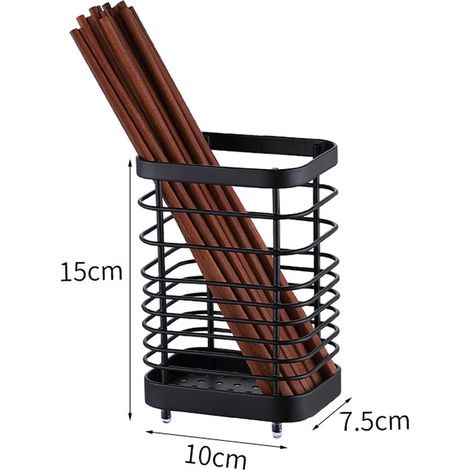 Égouttoir à vaisselle en acier inoxydable, panier d'égouttage, fixation murale, sans perçage, porte-baguettes, grand format, noir (1/5)