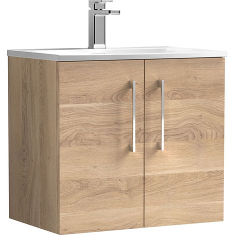 Balterley Modern Bathroom Wall Hung 2-Door Vanity & Basin, Bleached Oak, 600mm