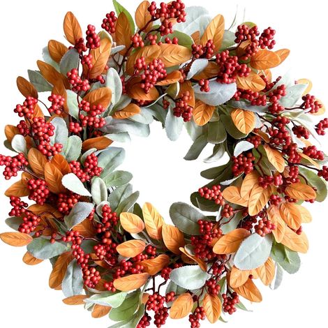 Guirlande De Baies Et De Fleurs - Décoration Porte Automne Fête D Action De Grâce - Pour Porche Intérieur Extérieur - 1 Pièce (1/5)