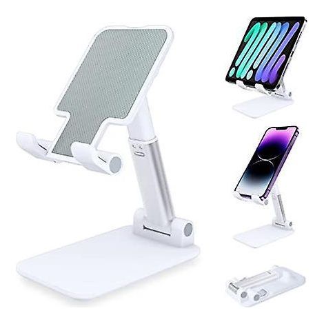 Foldable Mobile Phone Stand (White), Zhike Foldable Tablet Stand, Desktop Phone Holder Compatible with Samsung iPad Mini iPhone (1/5)