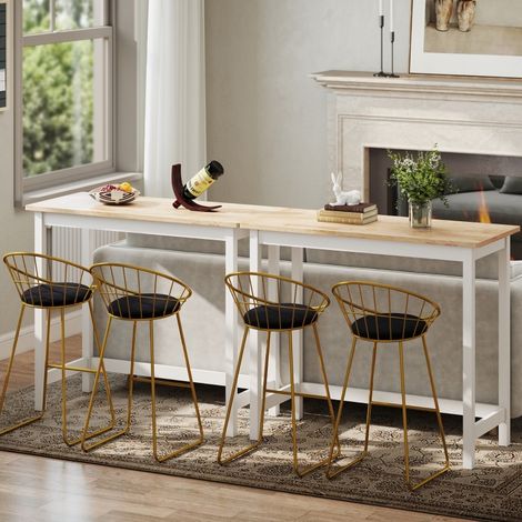 Consolle d'ingresso, tavolo da bar per 2 persone, legno di caucciù, 108×48×91cm, bianco + naturale (1/5)