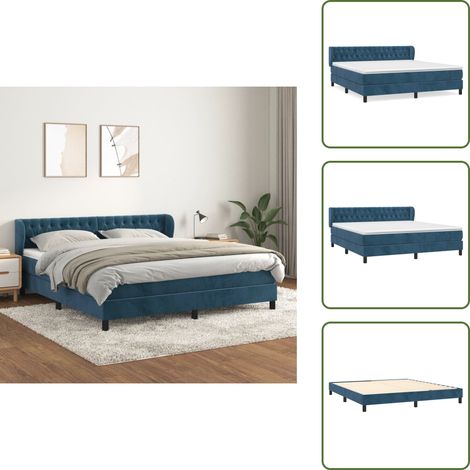 Sommier à lattes de lit et matelas Bleu foncé 180x200cm Velours - Lit Plateforme - Lit Velours - Lit Double - Literie - Chambre À Coucher (1/5)