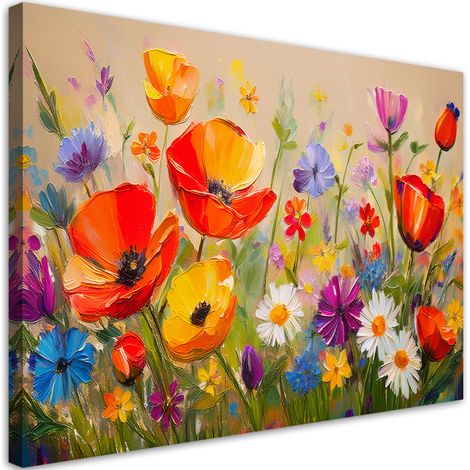 Tableau déco Coquelicots Fleurs colorées dans la prairie 90x60 (1/5)