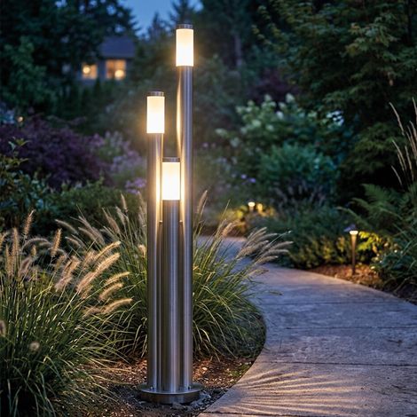 Etc-Shop – Lampadaire d'extérieur inox 170 cm – 3 lampes E27 blanc chaud 3x9W 3x810lm – IP44 pour espaces extérieurs – Design élégant argent - 806lm (1/5)