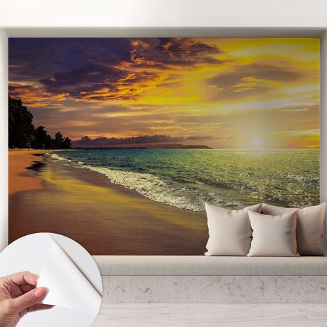 Selbsthaftend Tapete für Wohnzimmer Schlafzimmer Küche - Wanddekoration Strand bei Sonnenuntergang 208x146 cm (1/5)