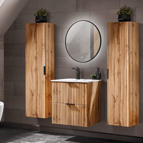 Badmöbel Komplett Set Wotaneiche Rillenoptik, B/H/T 160/200/46 cm (1/5)