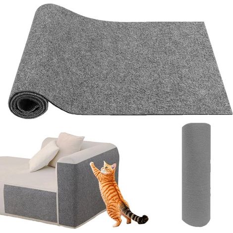 Alfombrilla rascadora autoadhesiva para gatos de 40 x 200 cm, Alfombrilla rascadora para sofá resistente a arañazos, Reutilizable, Gris claro (1/5)