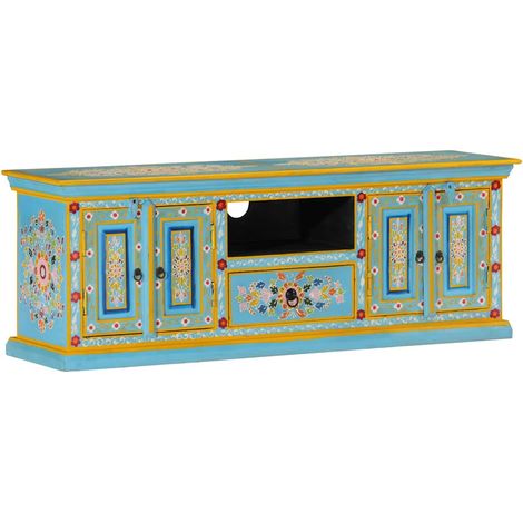 TV-Schrank Blau 110x30x40 cm Massivholz Mango