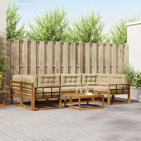 Outdoor-Sofagarnitur mit Kissen 7 pcs Natur und Beige (1/5)