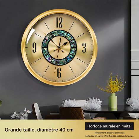 Horloge murale moderne grand modèle cadran coquille plaque aluminium quartz silencieux réf 2183 2,5 × 40 × 40 cm 2,3 kg – Livraison gratuite