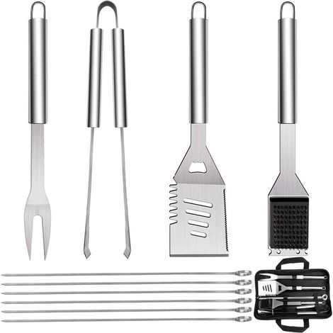 10 Pack BBQ Barbecue Tool Set, Stainless Steel Outdoor Barbecue Grill Utensils Set with Storage Bags for Picnics and Outdoor Activities (1/5)