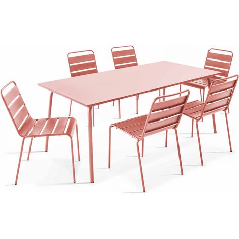 Ensemble table de jardin et 6 chaises en métal argile - Palavas
