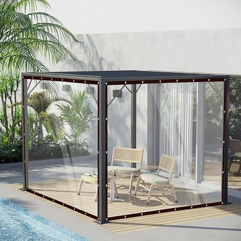 Bâche transparente avec œillets en PVC imperméable - Protection contre la pluie, le vent et le soleil pour balcon, jardin et serre (2 m x 3) (1/5)