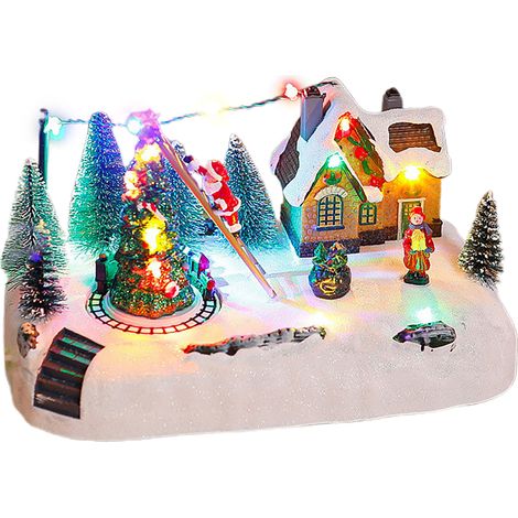 Village de neige de noël, maison du pays des merveilles du père noël, décor de vacances en résine avec musique et lumières LED pour affichage de table intérieur (1/5)