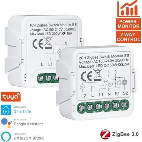 Tuya Modulo Interruttore Smart Zigbee da Incasso con Misurazione Energia 1 Canale