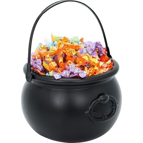 Grand chaudron noir d'Halloween QQ de 20 cm, chaudron à bonbons, pot à bonbons, support à bonbons en forme de chaudron de sorcière noire (1/5)
